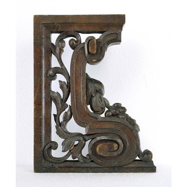 Mid 20th Century Pair of Mid 20th Century Hand Carved Oak Furniture Brackets For Sale - Image 5 of 12
