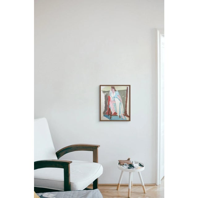 Paper "Slit" 1950's Gouache Painting Mid Century Female For Sale - Image 7 of 7