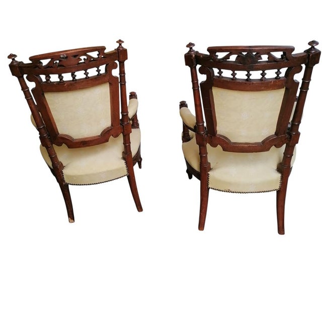 Empire Style Damask Armchairs, 1890s, Set of 2 For Sale - Image 5 of 13