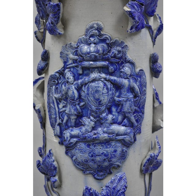 Late 20th Century Antique German Westerwald Salt Glaze Stoneware Cobalt Blue Jardiniere & Pedestal For Sale - Image 5 of 18