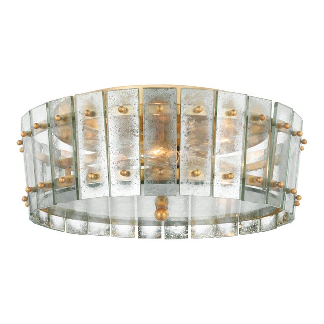 Carrier & Company for Visual Comfort Signature Cadence Medium Single-Tier Flush Mount in Hand-Rubbed Antique Brass with Antique Mirror For Sale