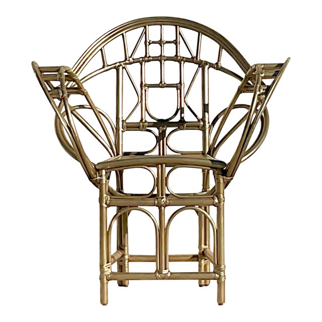 Vintage Coastal Tagged McGuire Gold Butterfly Chair For Sale