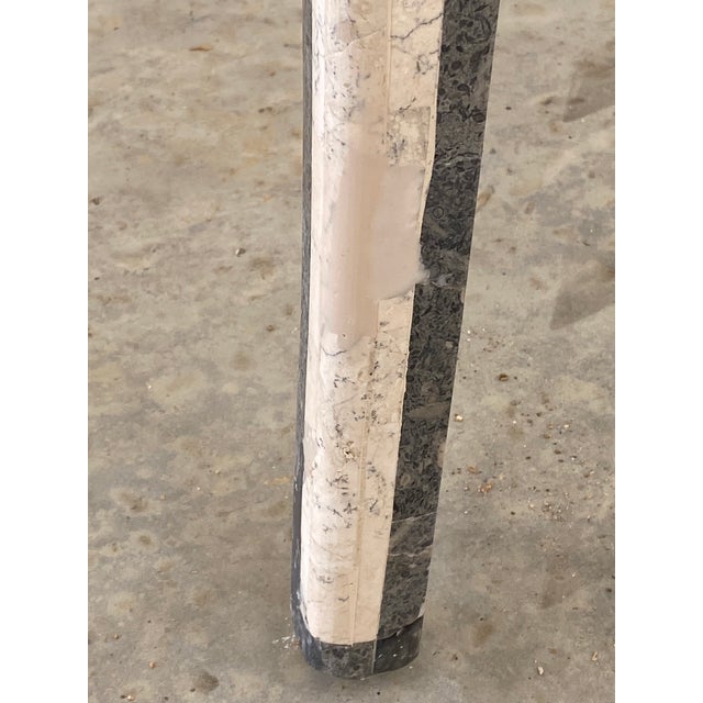 Maitland Smith Tesselated Neutral Marble Game Table With Splayed Legs, 1980s For Sale - Image 9 of 17