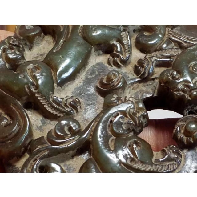 15th Century & Earlier Antique Chinese Jade "Bi" Disk - Ritual Scroll For Sale - Image 5 of 12