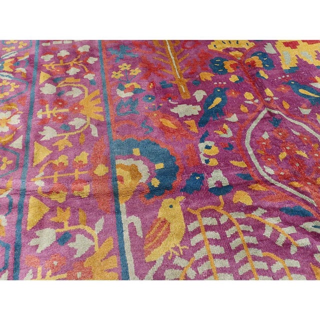 Galerie Shabab Collection Midcentury Handmade Indian Whimsical Pictorial Large Room Size Rug For Sale In New York - Image 6 of 10