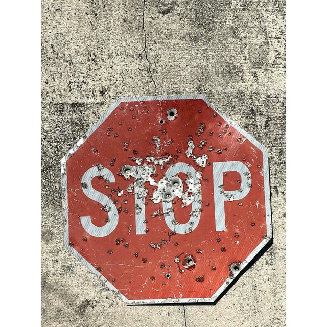 Late 20th Century Vintage Gunshot Stop Sign For Sale - Image 5 of 12