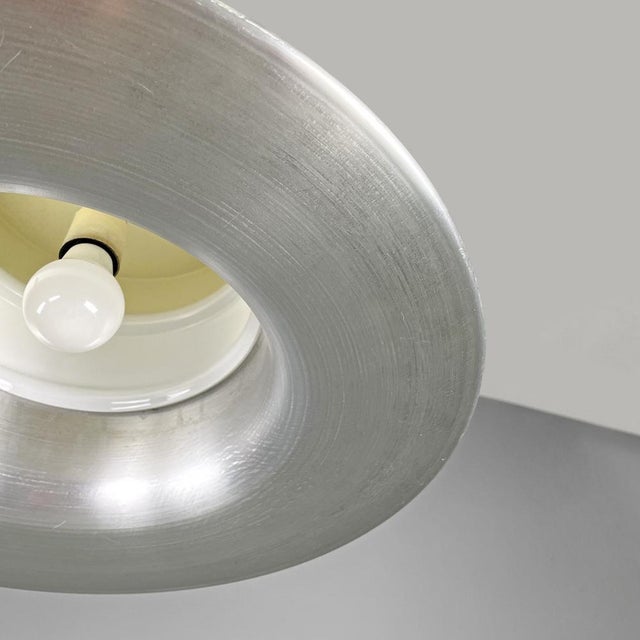 Italian Modern Round Base Pendant in Aluminum with White Glass Band, 1970s For Sale - Image 12 of 18