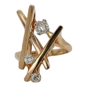 Vintage Signed Hammerman Bros Modernist 14 Karat Gold & Diamond Cocktail Ring Size 6.25