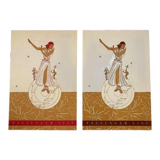 1938 Ss Mariposa Artwork by Frank McIntosh Guest List for Matson Lines - Set of 2 For Sale
