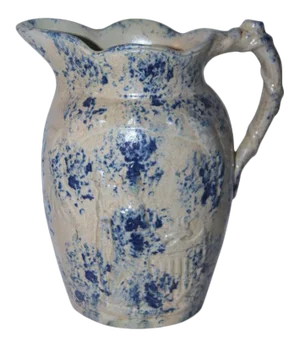 19th Century Lady Liberty Blue Sponge Ware Pitcher