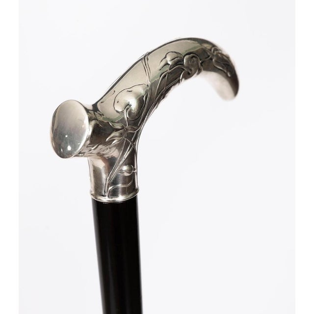 Antique French Art Nouveau Silver Topped Walking Cane Stick, 1890s For Sale - Image 9 of 15