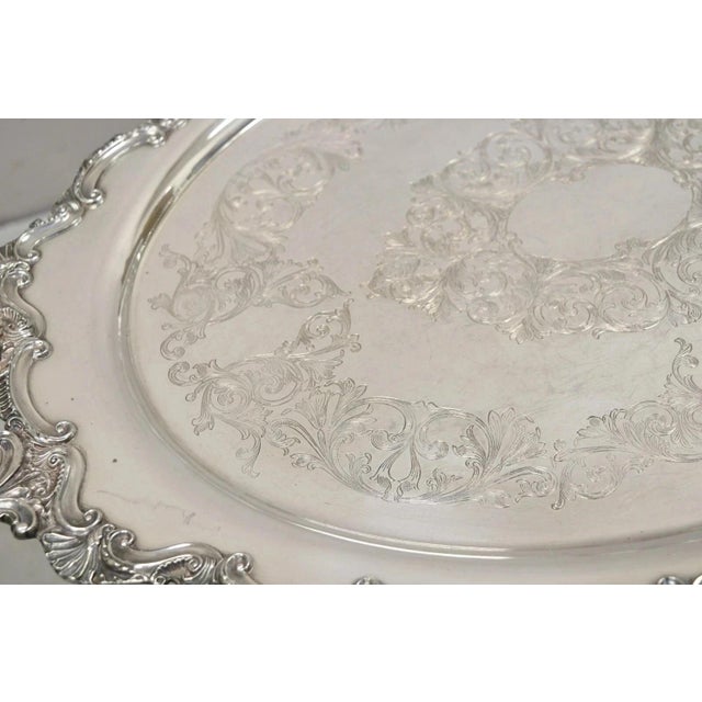 Metal Antique English Victorian Silver Plated Large Oval Serving Platter Bar Tray For Sale - Image 7 of 11