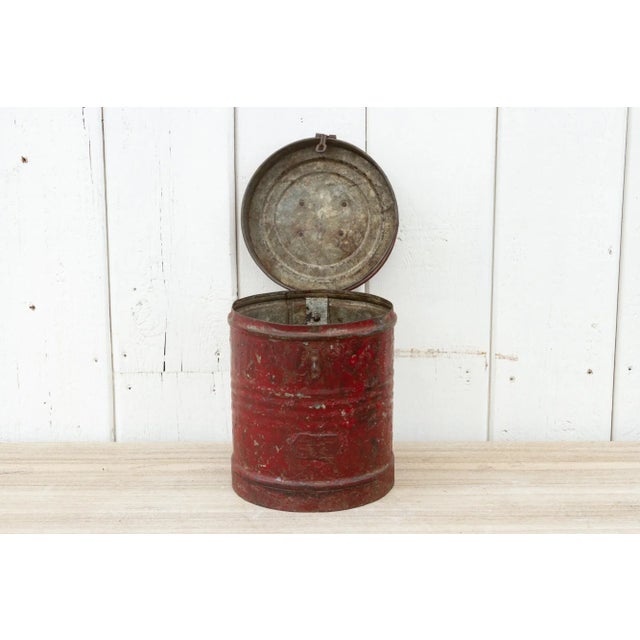 Crimson Rustic Metal Drum Container For Sale In Los Angeles - Image 6 of 9