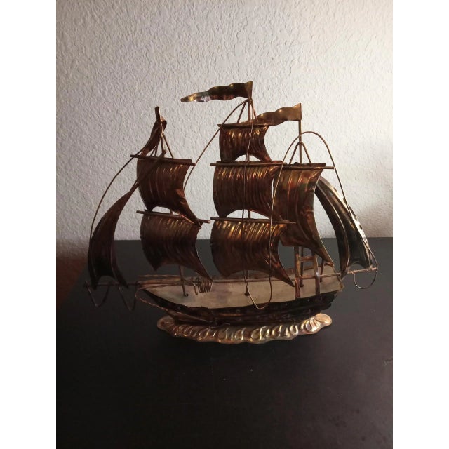 Metal 1970s Hand Carved Brass Ship 3d Model For Sale - Image 7 of 8