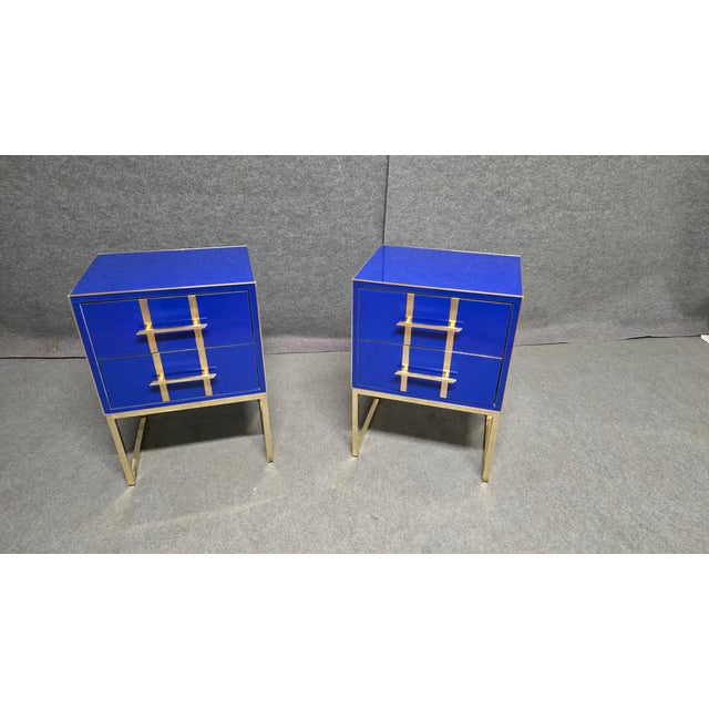 Royal Blue Pair of Blue Glass Bedside Tables Made in Italy Justfurnituress Designer For Sale - Image 8 of 12