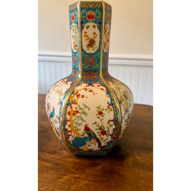 Cream Meija Era Cloisonne Vase For Sale - Image 8 of 18