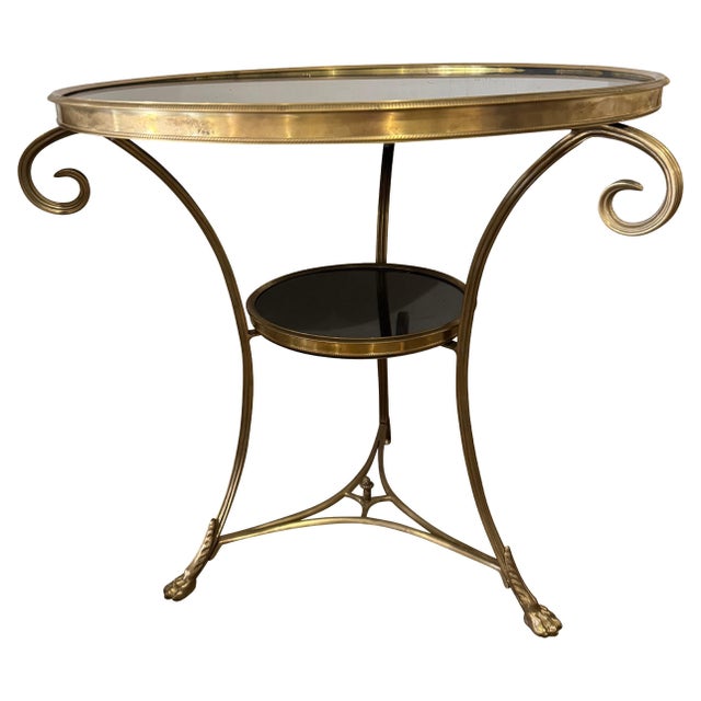 Early 20th Century French Directoire Round End Table Gueridon Brass with Black Marble Top For Sale - Image 15 of 18