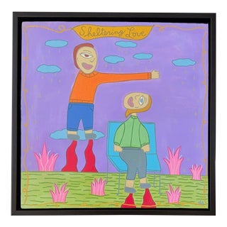 Original Acrylic Folk Art Painting Done My Renowned Key West Artist 'Sheltering Love' For Sale