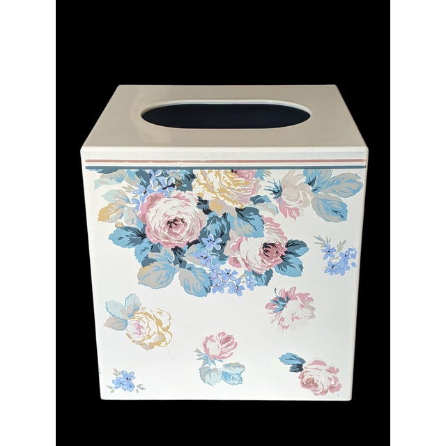 Vintage Cottagecore style Botanical Chintz Floral Tissue Box Cover Made by Croscill 6" Tall