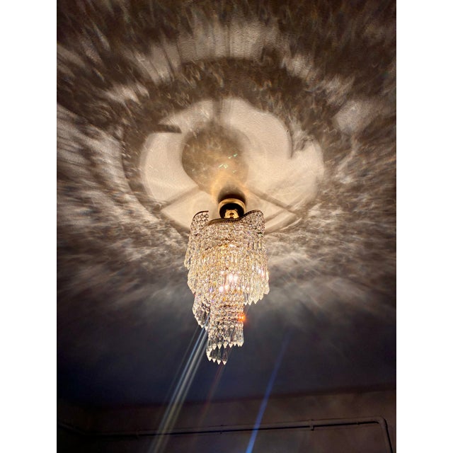 1960s French Style Custom Designed Crystal Waterfall Flush Mount Chandelier – 1 Light For Sale - Image 17 of 18