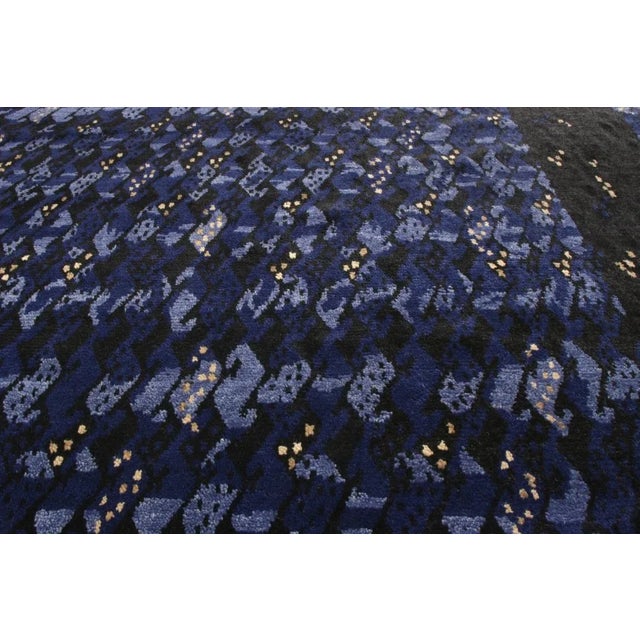 Rug & Kilim Rug & Kilim’s Scandinavian Style Rug All Over Blue, Black Geometric Pattern For Sale - Image 4 of 5
