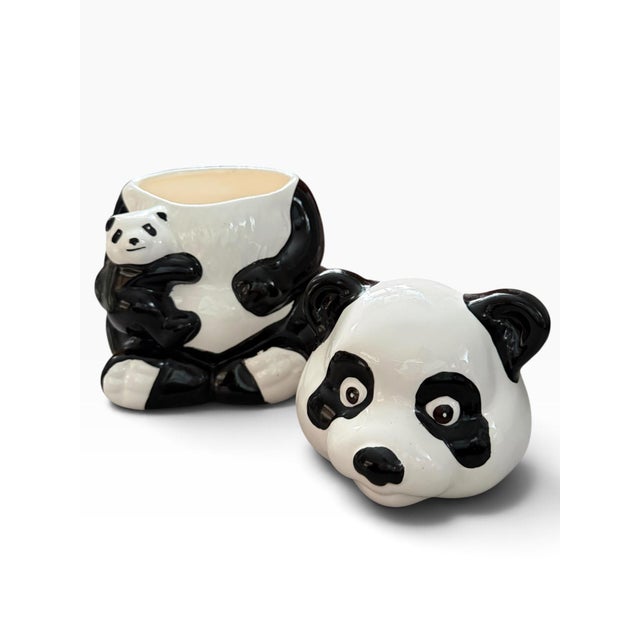 Vintage Kawaii Panda Bear Mother & Baby Ceramic Cookie Jar For Sale - Image 4 of 6