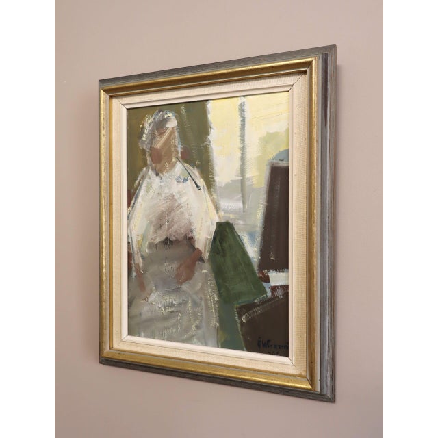 Mid 20th Century 1961 Mid-Century Modern 'The Window Seat' Vintage Original Swedish Expressive Figurative Portrait Oil Painting, Framed For Sale - Image 5 of 12