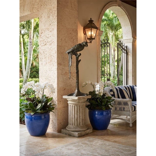 Vintage Cast Bronze Perched Parrot Sculpture on Naturalistic Tree Stump Base For Sale - Image 9 of 12
