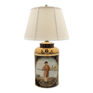Vintage 1980s English Tole Tea Caddy Table Lamp For Sale