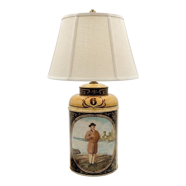 Vintage 1980s English Tole Tea Caddy Table Lamp For Sale