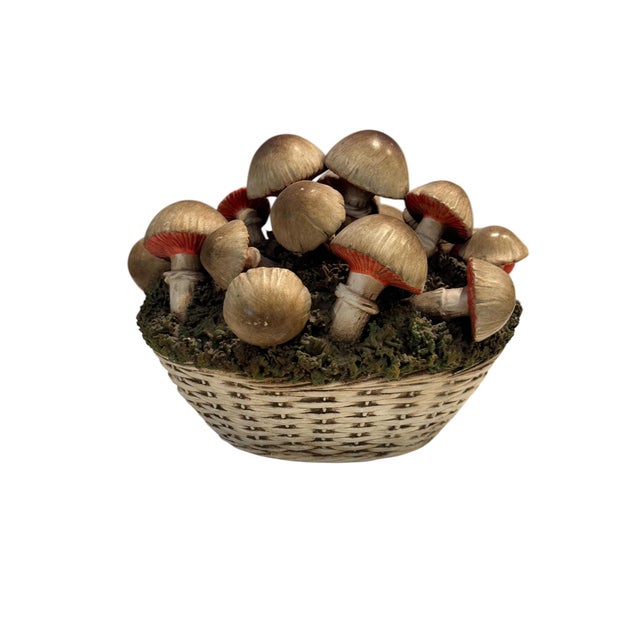 Antique White Vintage Italian Tromp l'Oeil Hand-Painted Woven Ceramic Basket of Mushrooms For Sale - Image 8 of 17