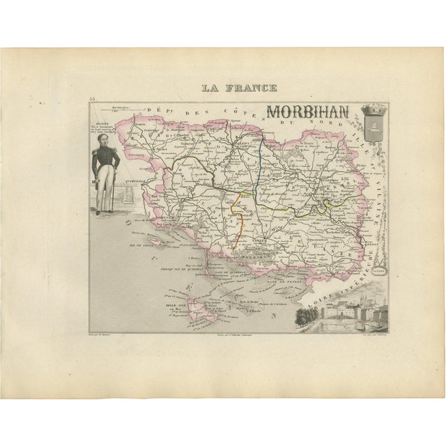Antique Map of Morbihan by Vuillemin, France, 1850s For Sale