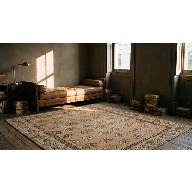 Peach 1920s Orange Peach Traditional Antique Khotan Antique Chinese Rug 6'5" X 11'3" Knotted Wool Carpet For Sale - Image 8 of 9