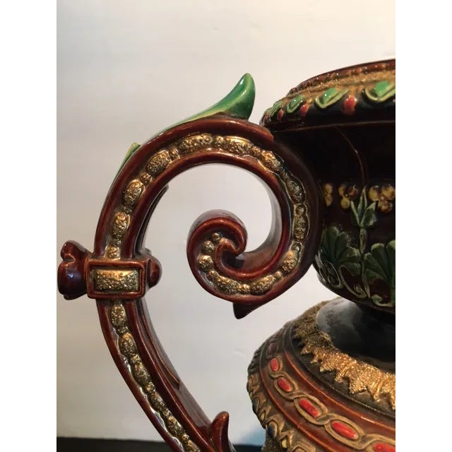 Late 19th Century Large 19th Century Majolica 2 Handled Urn by Wilhelm Schiller and Son For Sale - Image 5 of 13