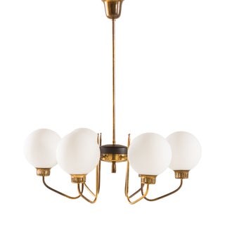 Mid-Century Modern Brass and Glass Chandelier, Italy, 1960s For Sale