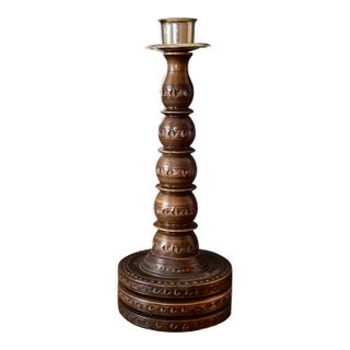 German Vintage Hand-Carved Candlestick-Candle Holder For Sale