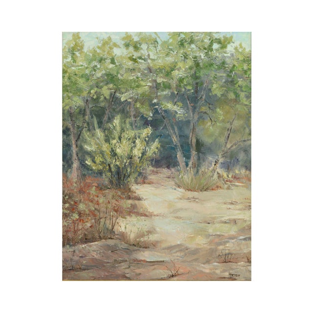 Beautiful mid-century plein air landscape of a California dry stream, by unknown artist Hatton (American, 20th Century),...