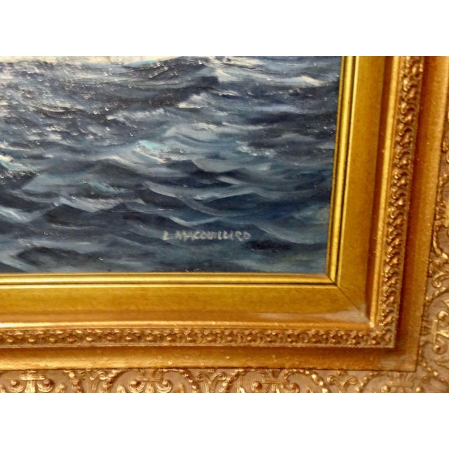 Mid 20th Century Yacht Oil Painting Sailing Off Bora Bora Louis Macouillard 1913-1987 Gilt Frame For Sale - Image 5 of 15
