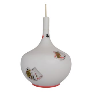 Murano Pendant Lamp with Playing Card Images in Opaline Glass, 1960s For Sale