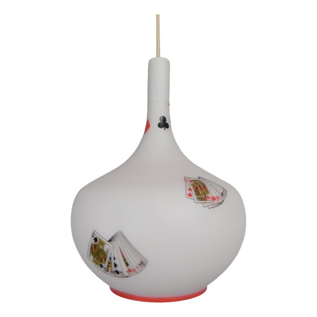 Murano Pendant Lamp with Playing Card Images in Opaline Glass, 1960s For Sale