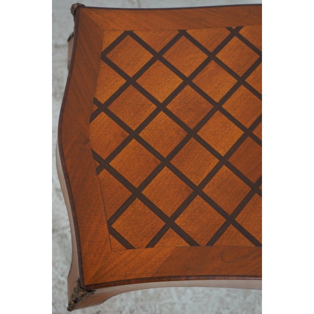 French Vintage Parquetry Mahogany Rectangular End Table For Sale - Image 4 of 13