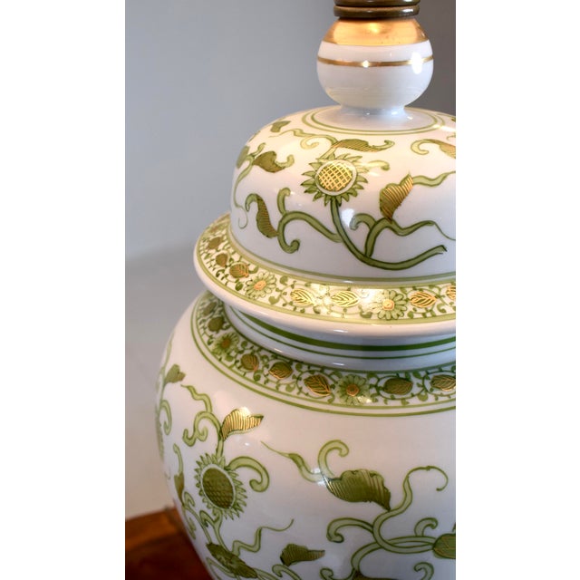 Wood Vintage Chinese Porcelain Hand Painted Artichoke Table Lamps Ginger Jars, Pair For Sale - Image 7 of 11