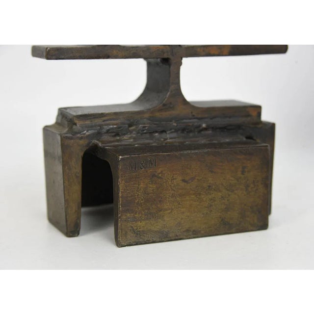 Brown Signed Late 20th Century Heavy Iron Modernist Blacksmith Signed Pricket Candlesticks- Set of 2 For Sale - Image 8 of 9