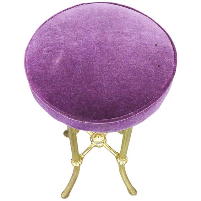 Purple Late 20th Century Individual Round Purple Velvet and Brass Barstool For Sale - Image 8 of 12