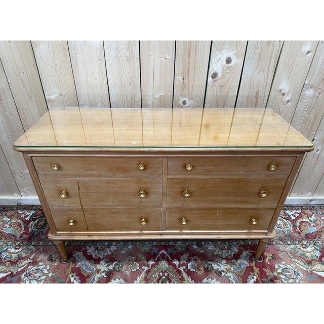 Transitional Fruitwood and Brass 6-Drawer Chest, 1960s For Sale - Image 3 of 8