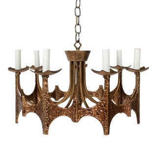 Mid Century Modern Moe-Bridges Brutalist Hammered Brass Chandelier For Sale