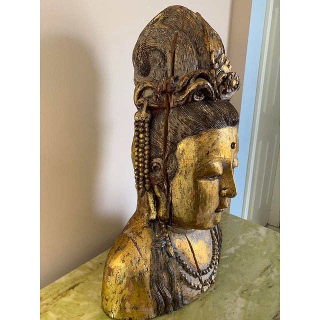 Large Asian Wooden Gilt Kwan Yin Buddha Statue Chairish
