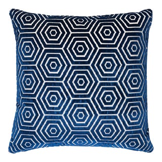 Schumacher x Mary McDonald Bees Knees Cut Velvet 22" Pillow in Blue For Sale