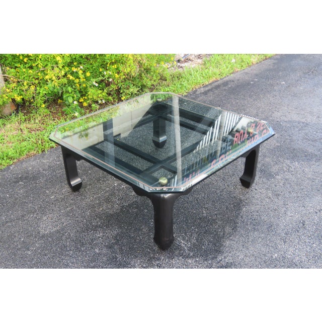 Hollywood Regency Black Painted Glass Top Coffee Table 1577 For Sale - Image 11 of 13