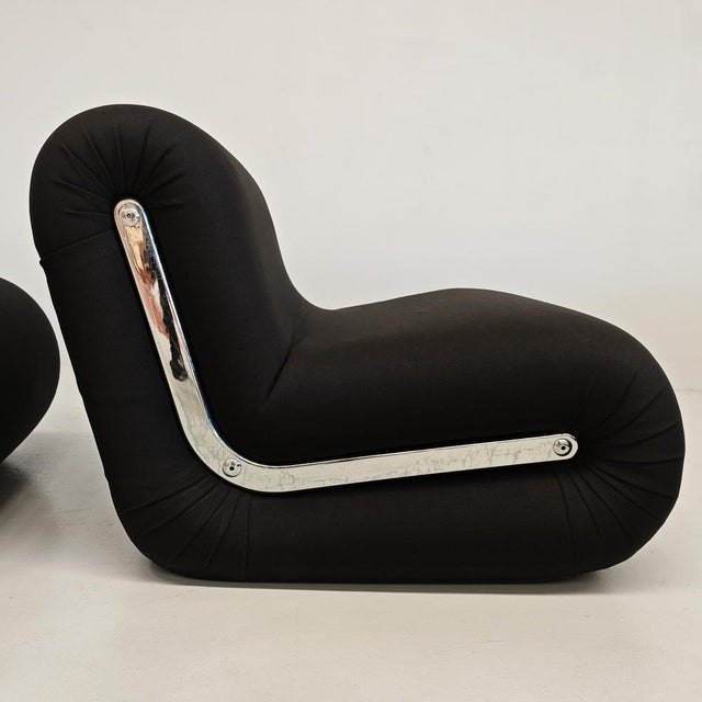 Boomerang Armchairs in Black Stretch Fabric by Rodolfo Bonetto for Flexform, 1970s, Set of 2 For Sale - Image 10 of 18